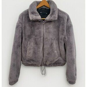 ASOS Design Faux Fur Crop Jacket In Gray‎ US Size 2 Full Zip EUC
